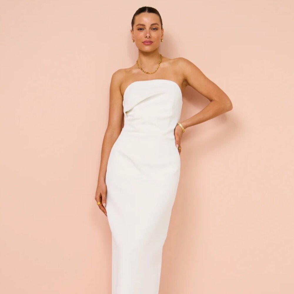 Carolyn Bassett Inspired Manning Cartell Strapless Cream Dress - Picture 3 of 7